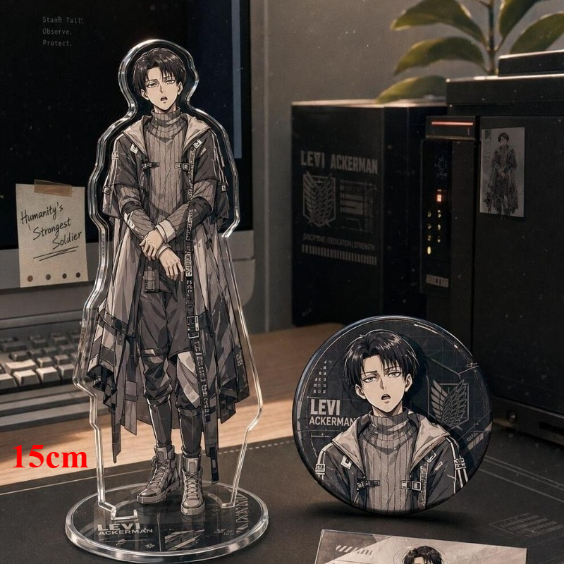 Windbreaker Anime Merchandise - Levi Ackerman Acryl-Standfigur-Set mit Abzeichen –